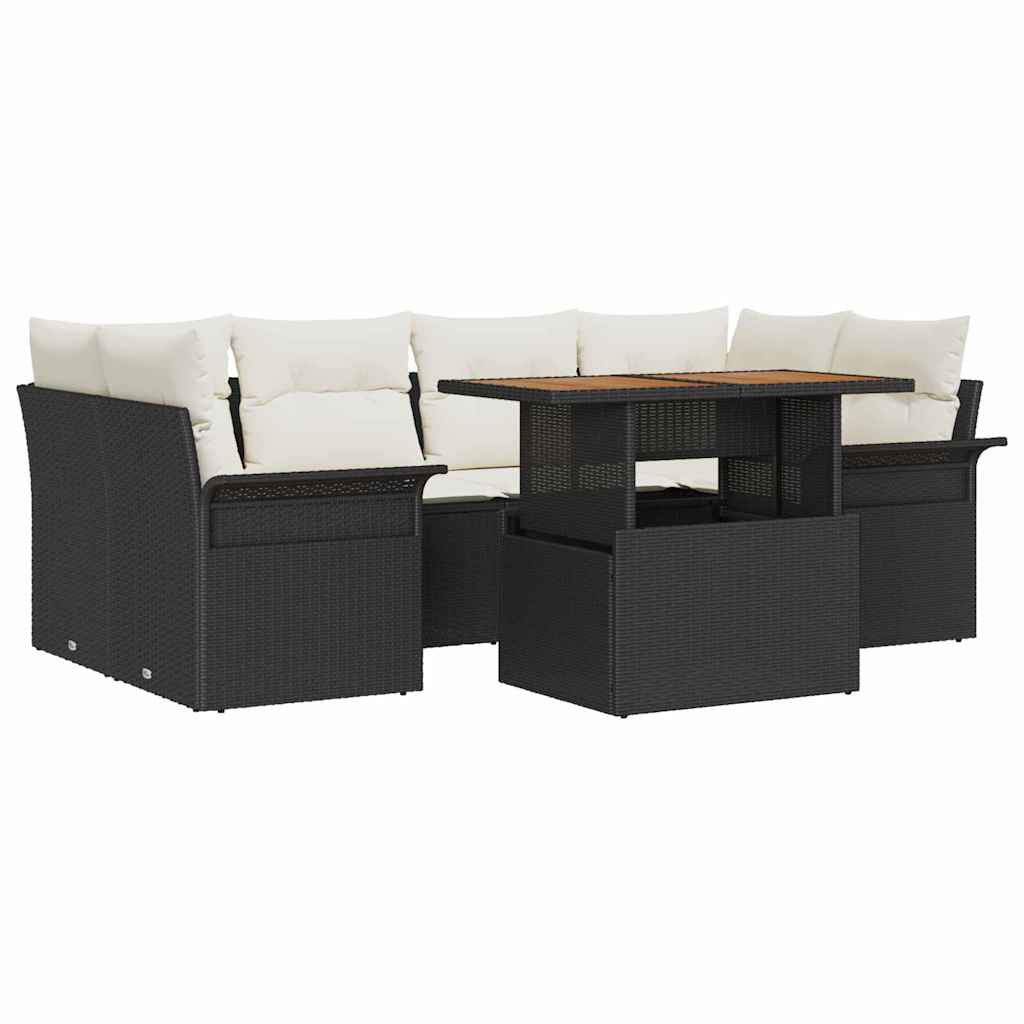 Garten-Sofa-Set mit Kissen 7 pcs Schwarz und Creme