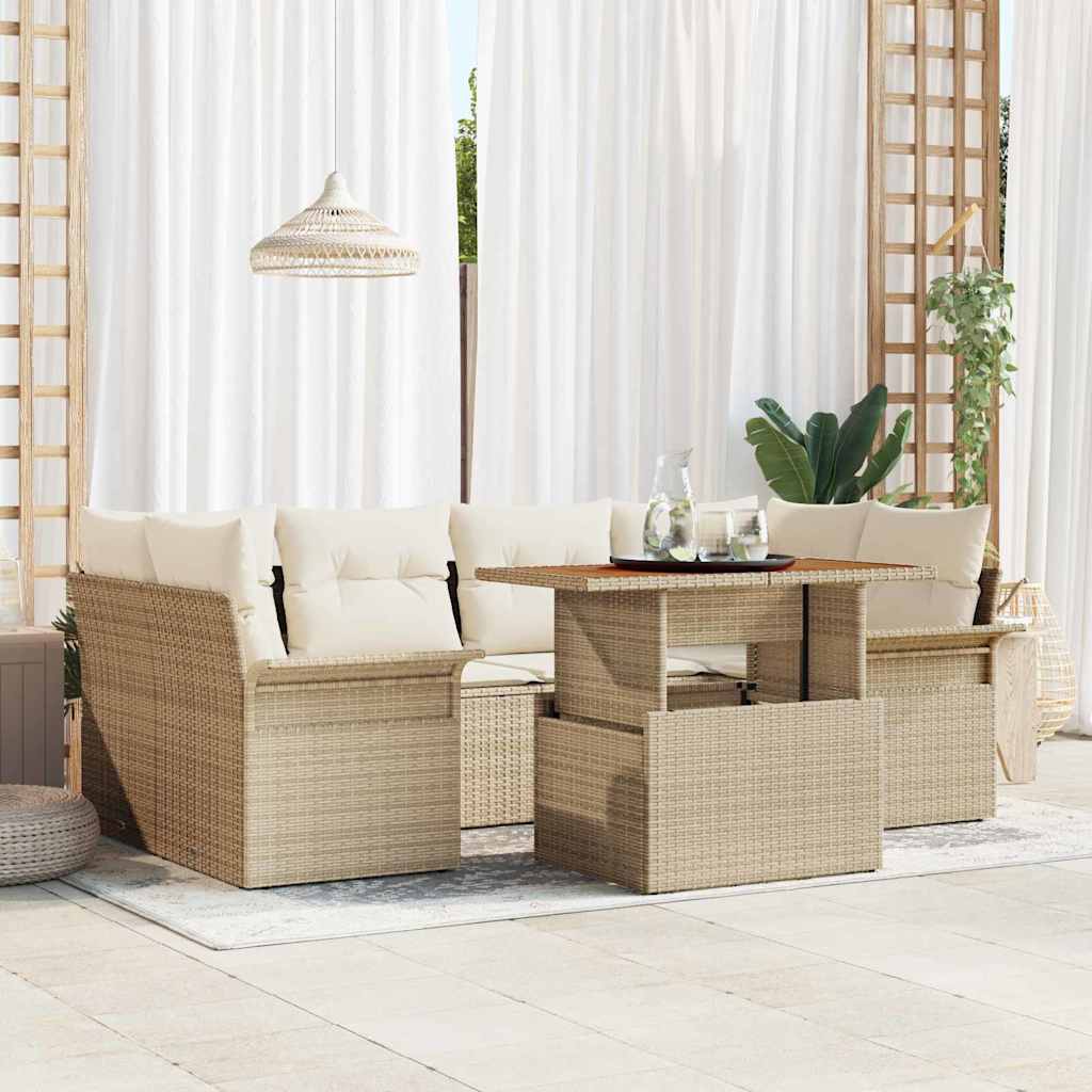 Garten-Sofa-Set mit Kissen 7 pcs Schwarz und Creme
