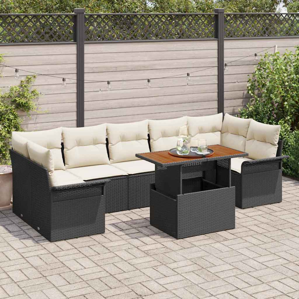 Garten-Sofa-Set mit Kissen 8 pcs Schwarz und Creme