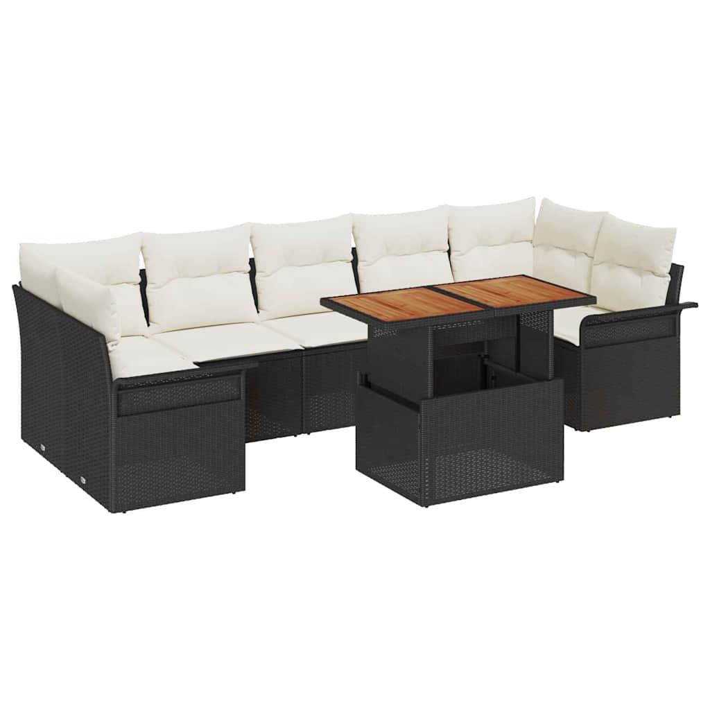 Garten-Sofa-Set mit Kissen 8 pcs Schwarz und Creme