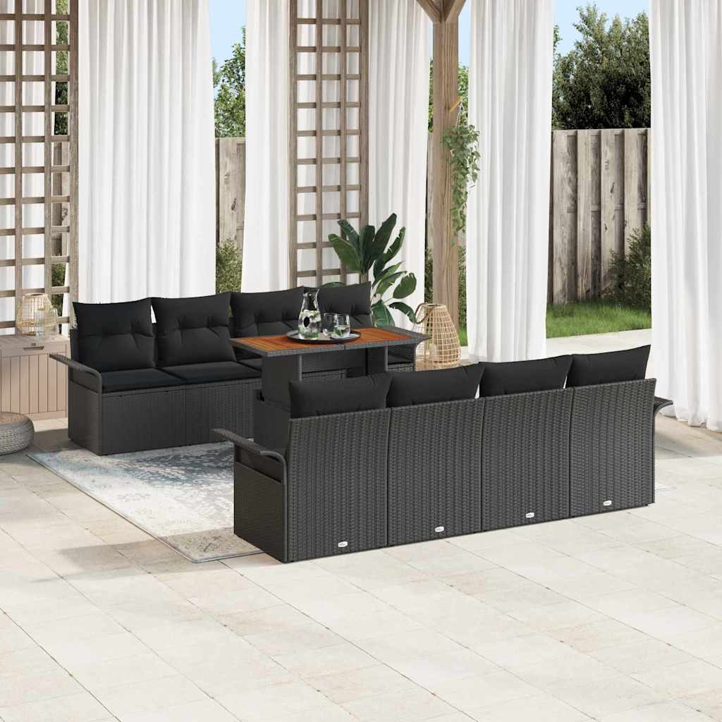 Garten-Sofa-Set mit Kissen 7 pcs Schwarz und Creme