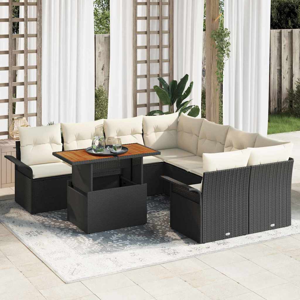 Garten-Sofa-Set mit Kissen Schwarz und Creme