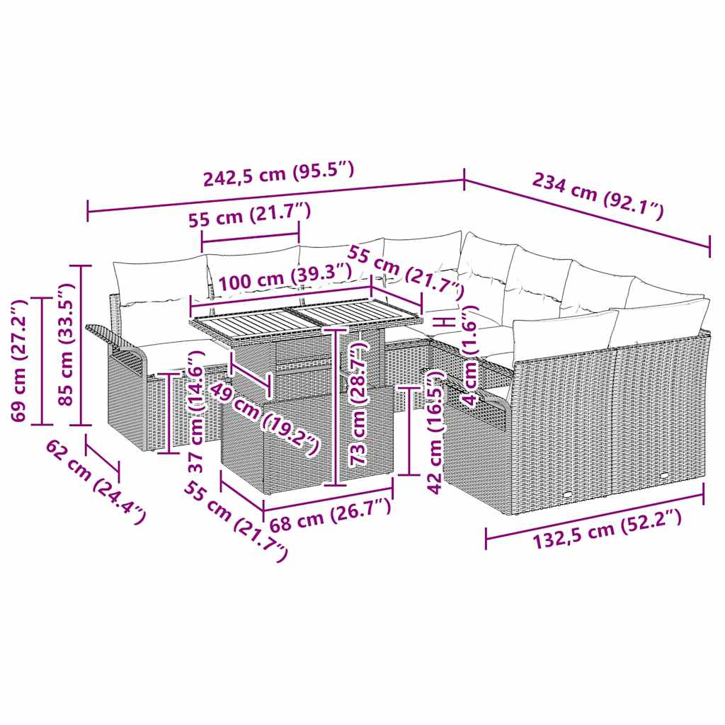 Garten-Sofa-Set mit Kissen Schwarz und Creme