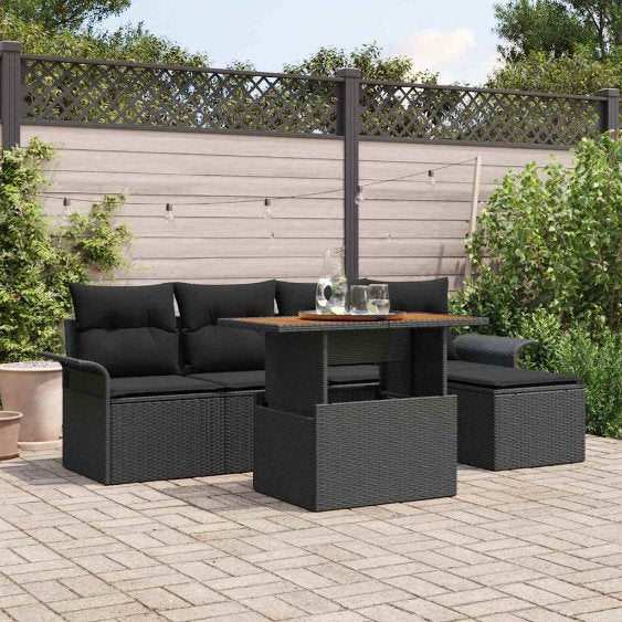 Garten-Sofa-Set mit Kissen 6 pcs Schwarz und Creme