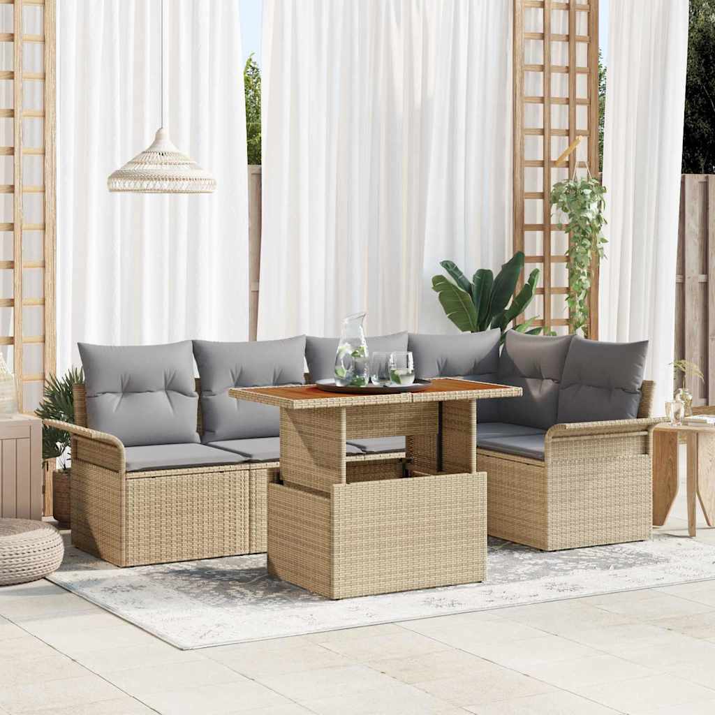 Garten-Sofa-Set mit Kissen 6 pcs Schwarz und Creme