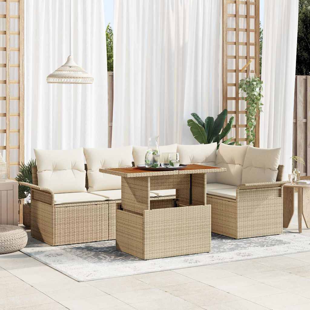 Garten-Sofa-Set mit Kissen 6 pcs Schwarz und Creme