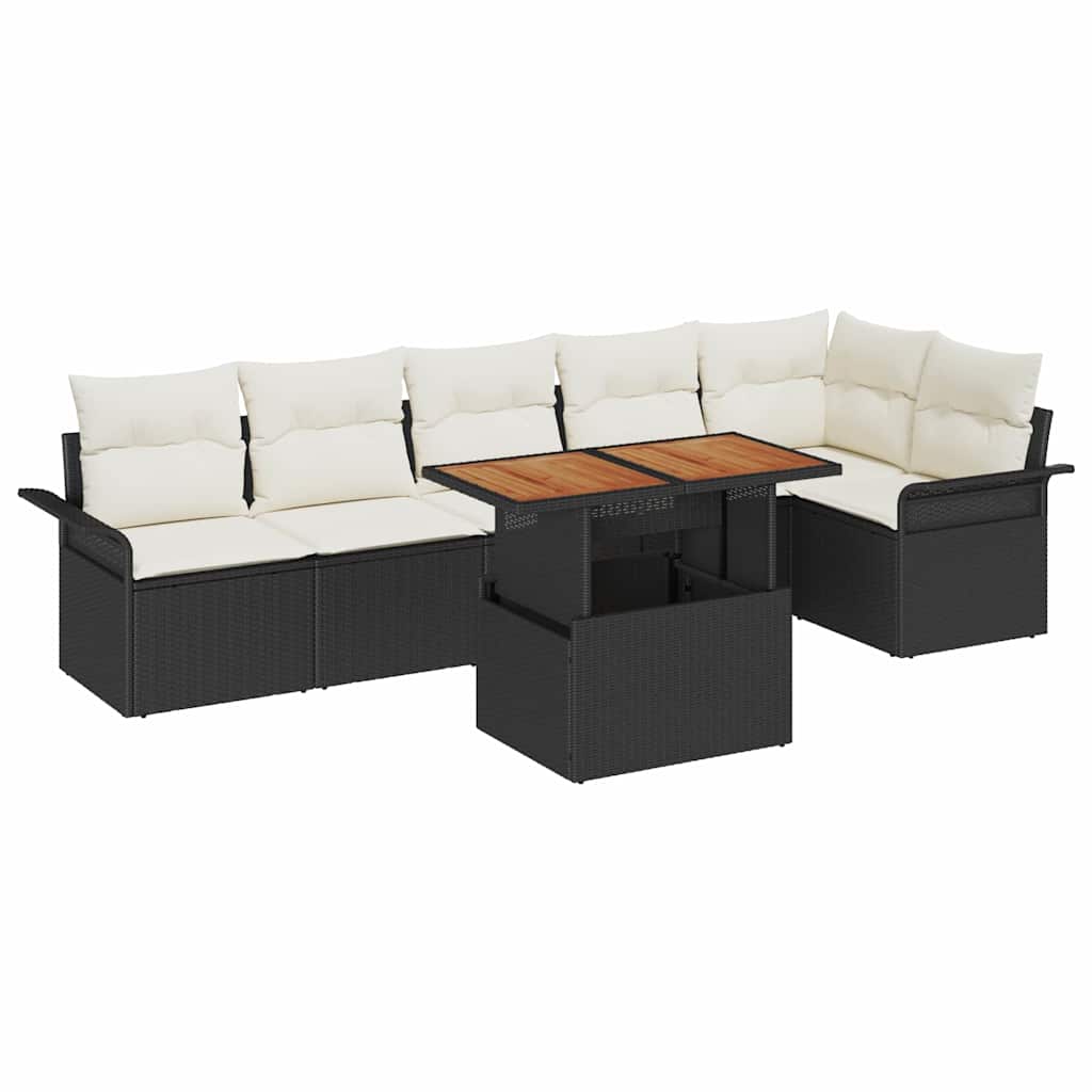 Garten-Sofa-Set mit Kissen 7 pcs Schwarz und Creme