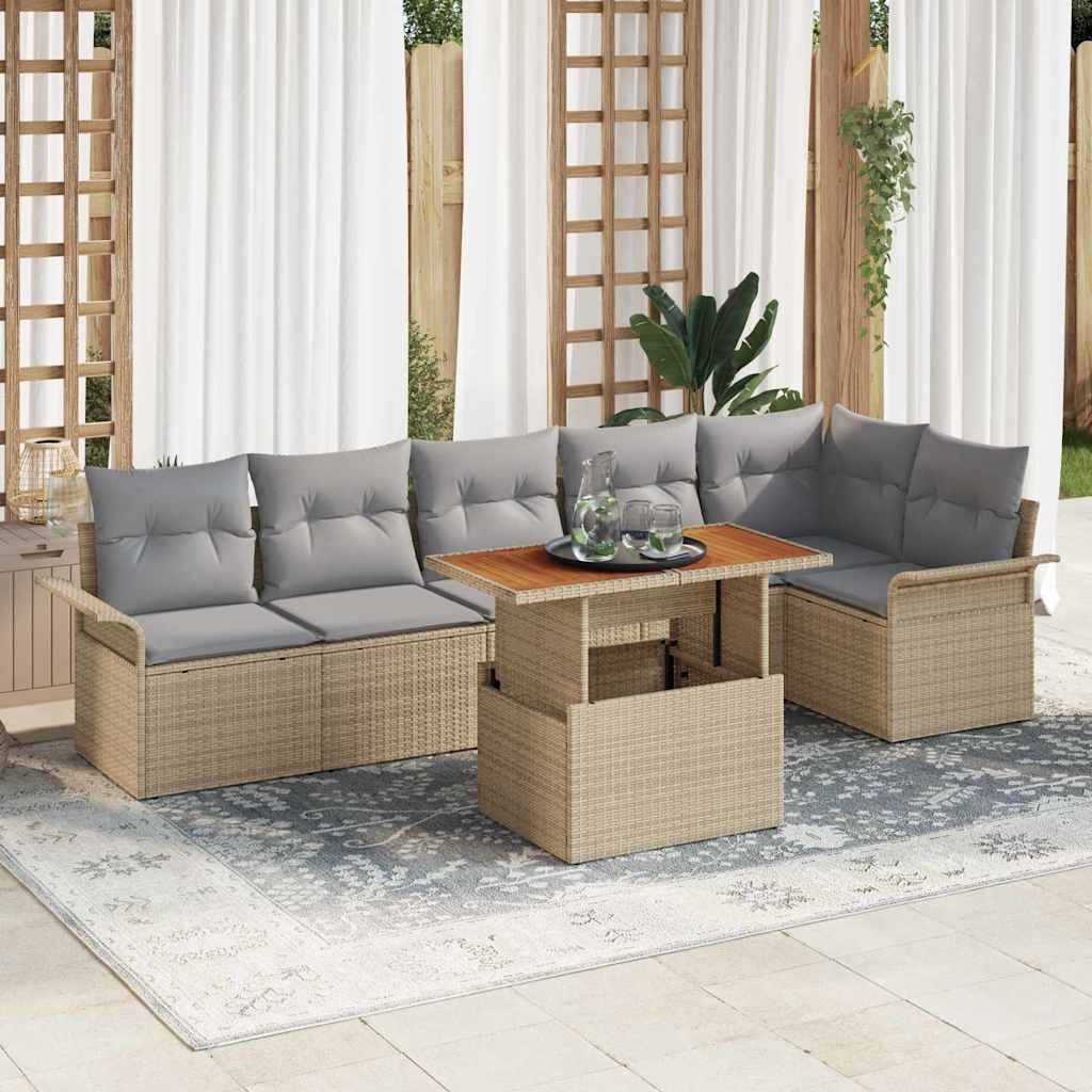 Garten-Sofa-Set mit Kissen 7 pcs Schwarz und Creme