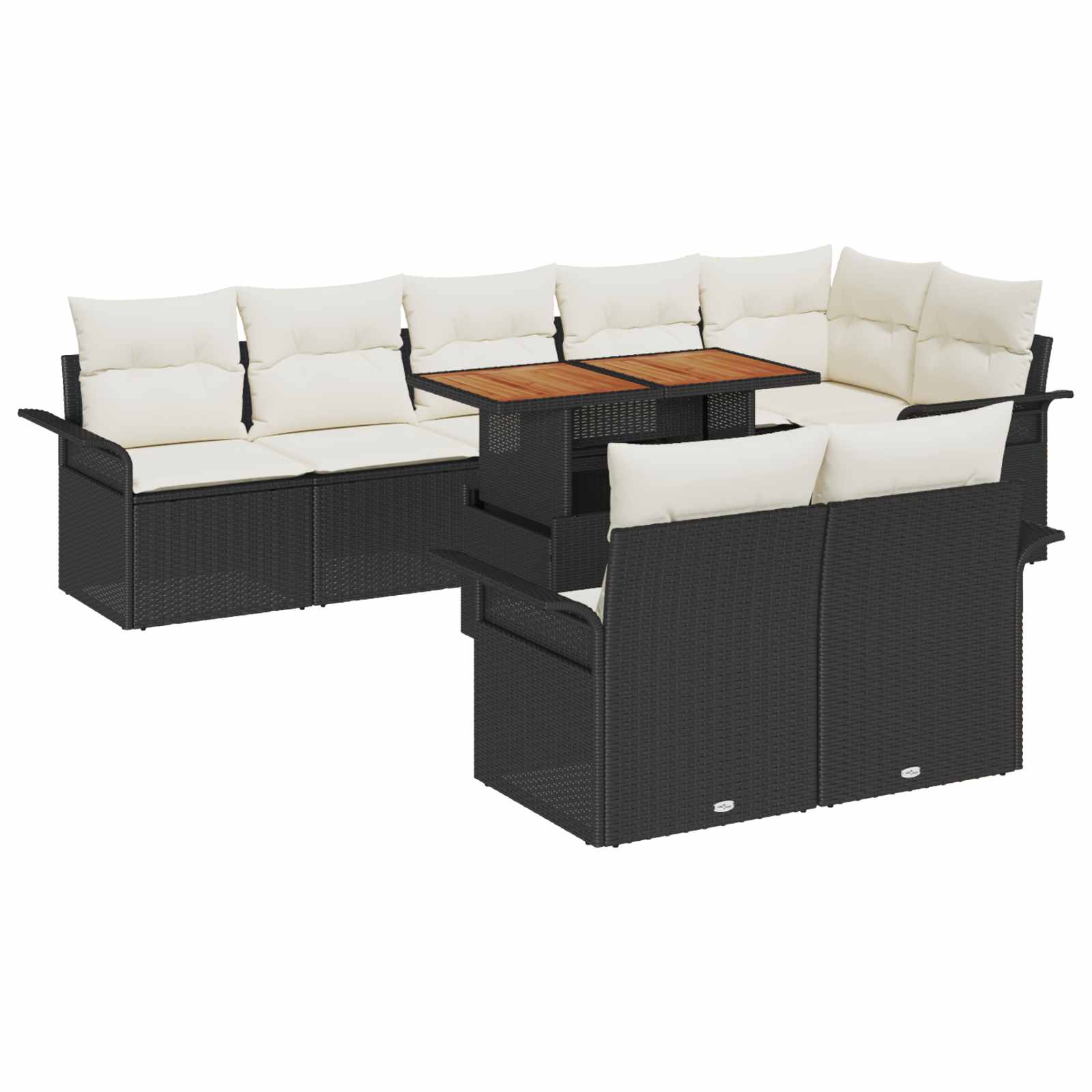 Garten-Sofa-Set mit Kissen 9 pcs Schwarz und Creme