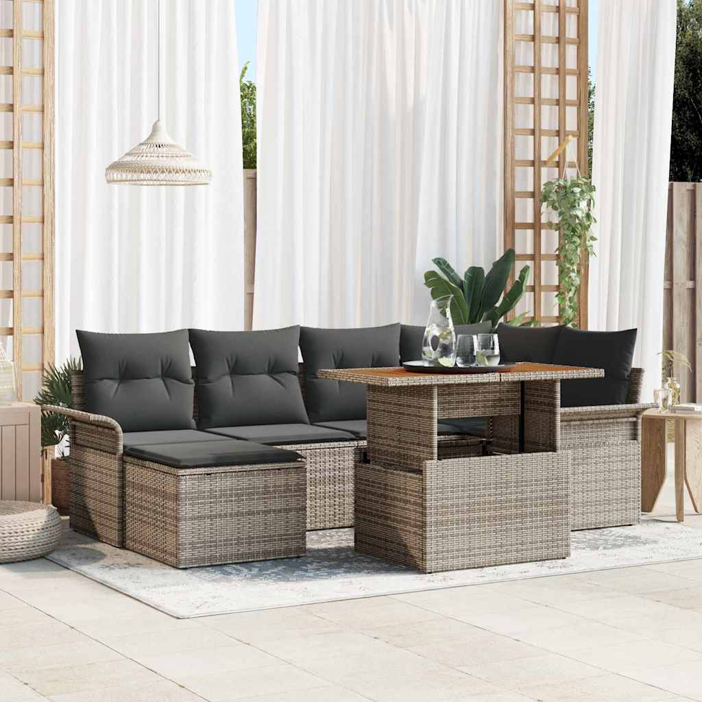 Garten-Sofa-Set mit Kissen 7 pcs Schwarz und Creme
