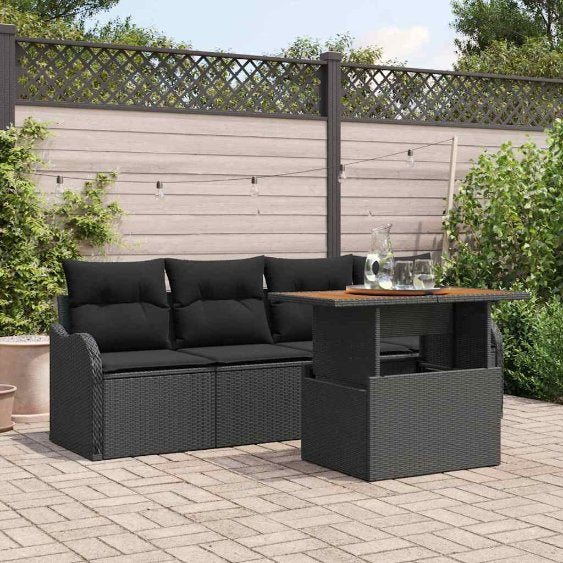 Garten-Sofa-Set mit Kissen 5 pcs Schwarz und Creme