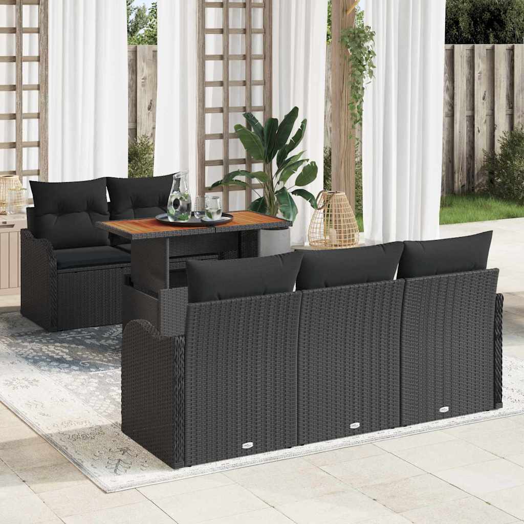 Gartensofa-set mit Kissen 6 pcs Schwarz und Creme Poly-Rattan