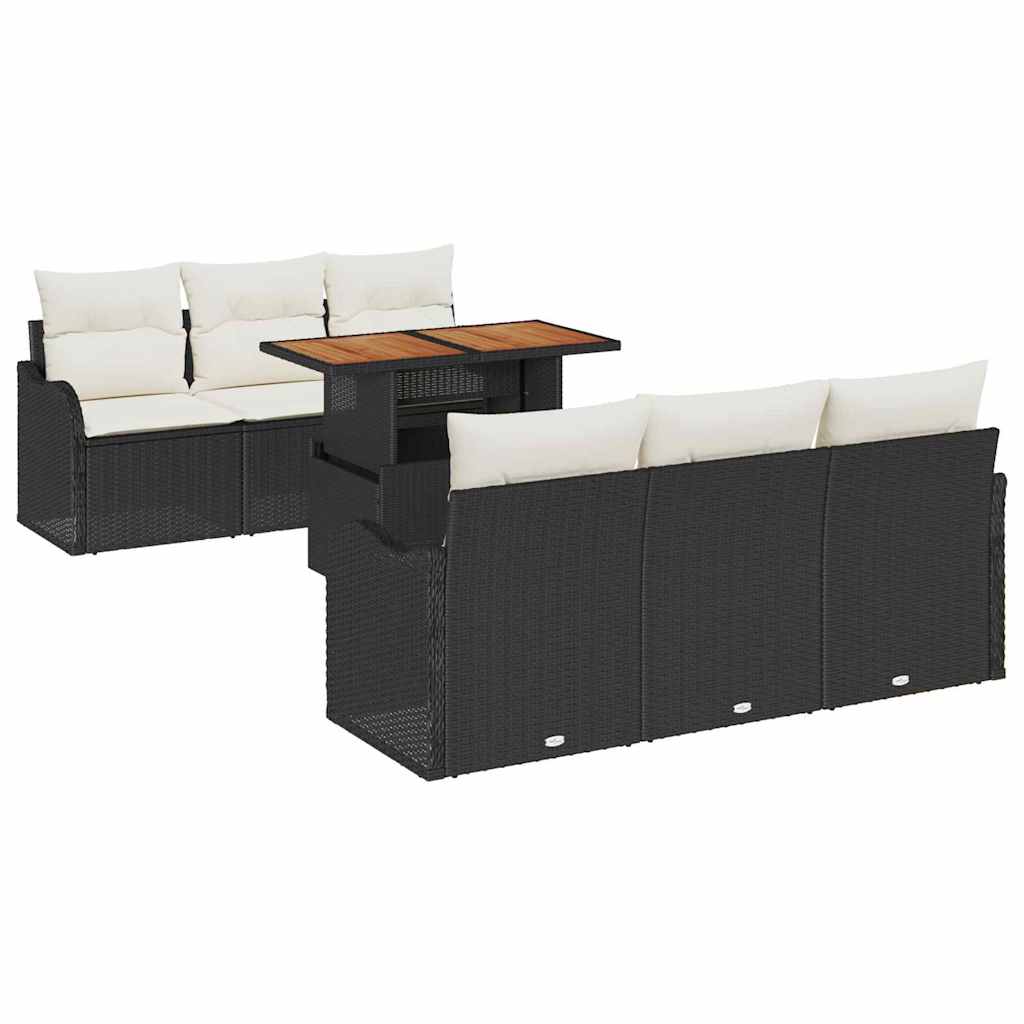 Garten-Sofa-Set mit Kissen 7 pcs Schwarz und Creme