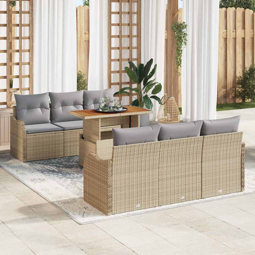 Garten-Sofa-Set mit Kissen 7 pcs Schwarz und Creme