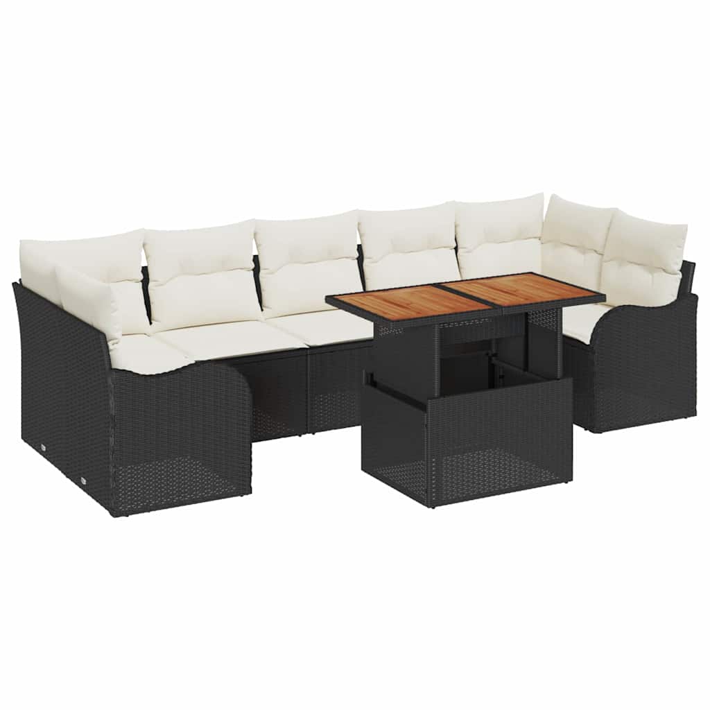 Garten-Sofa-Set mit Kissen 8 pcs Schwarz und Creme