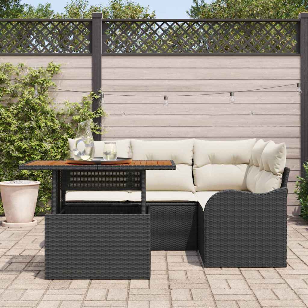 Garten-Sofa-Set mit Kissen 5 pcs Schwarz und Creme