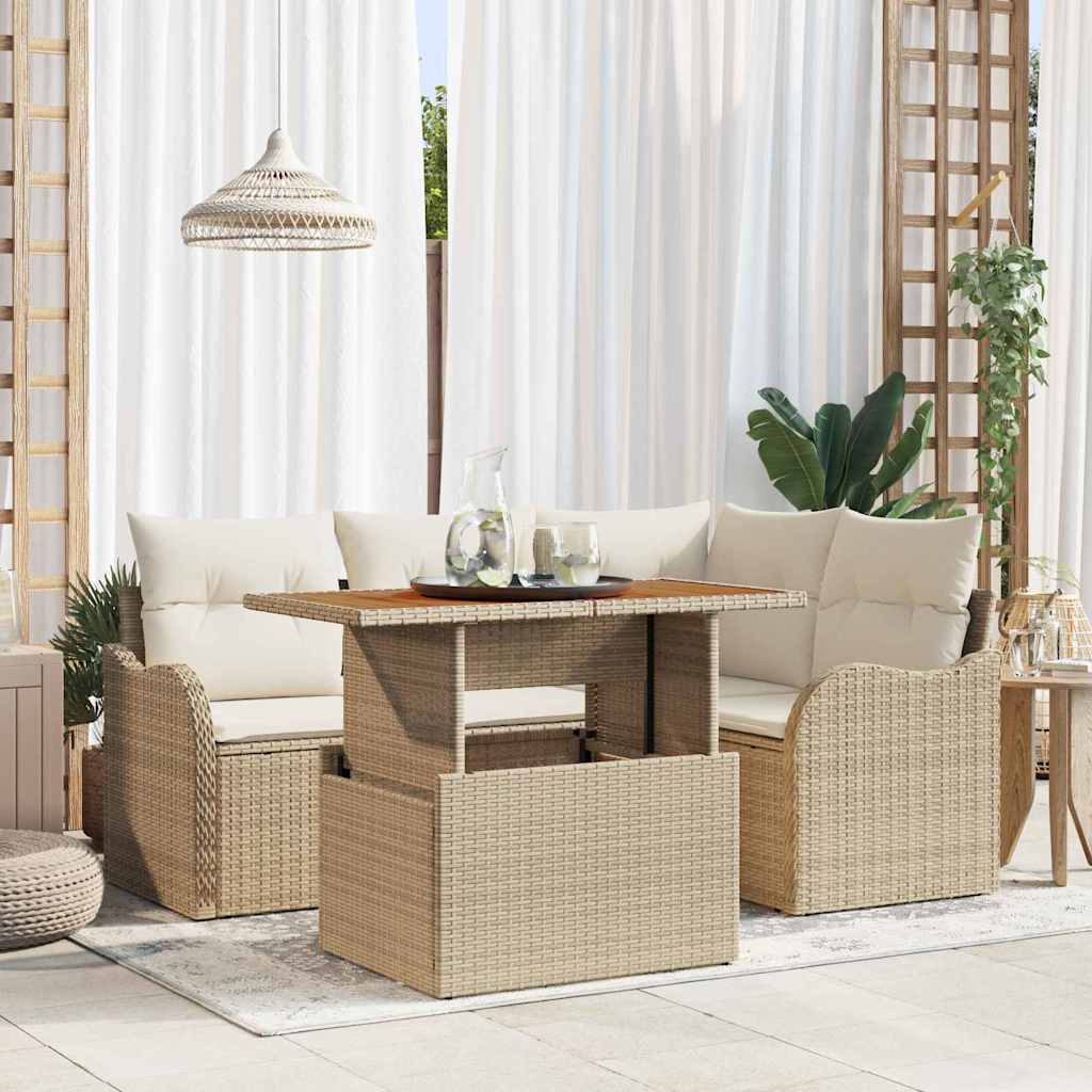 Garten-Sofa-Set mit Kissen 5 pcs Schwarz und Creme