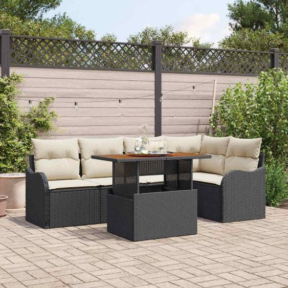 Garten-Sofa-Set mit Kissen 6 pcs Schwarz und Creme