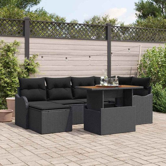 Garten-Sofa-Set mit Kissen 7 pcs Schwarz und Creme
