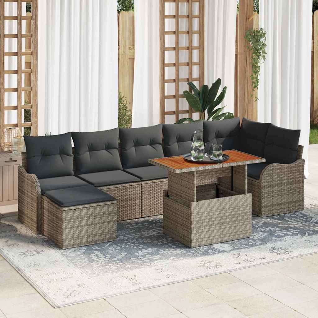 Garten-Sofa-Set mit Kissen mit Speicher 8 pcs Schwarz und Creme