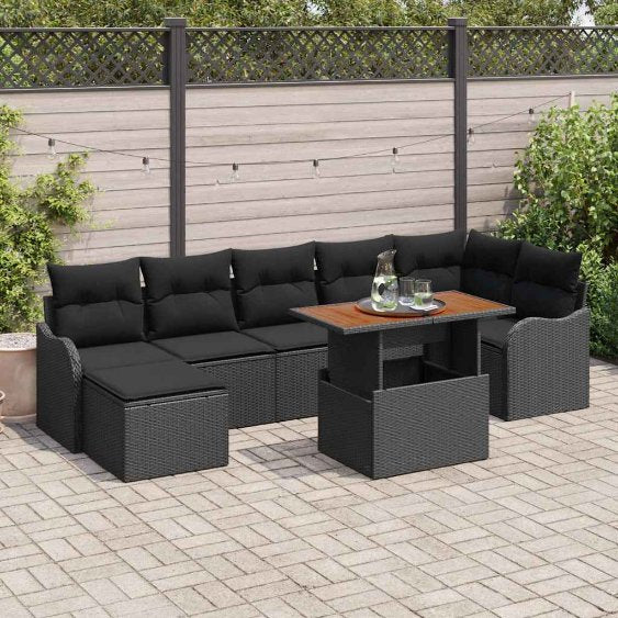 Garten-Sofa-Set mit Kissen mit Speicher 8 pcs Schwarz und Creme