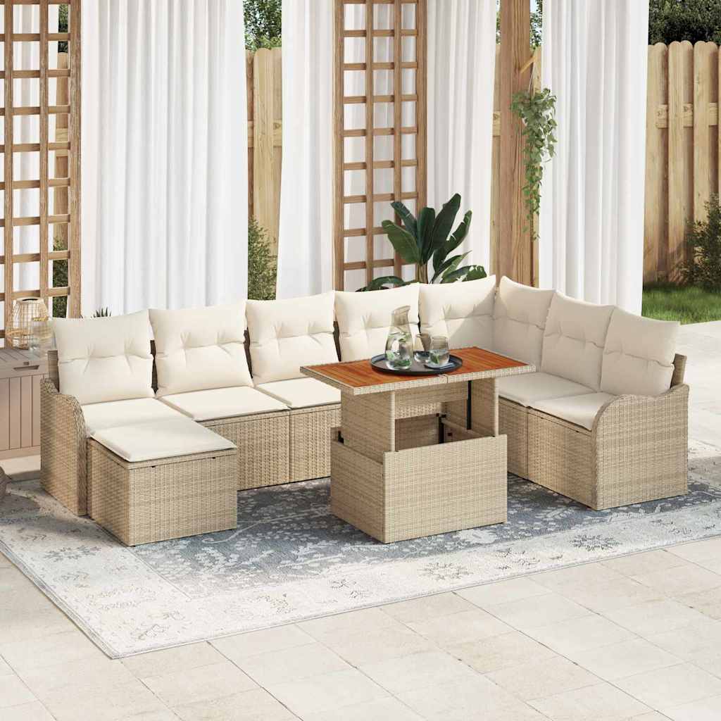 Garten-Sofa-Set mit Kissen mit Speicher 9 pcs Schwarz und Creme