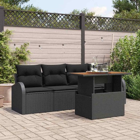 Garten-Sofa-Set mit Kissen 5 pcs Schwarz und Creme