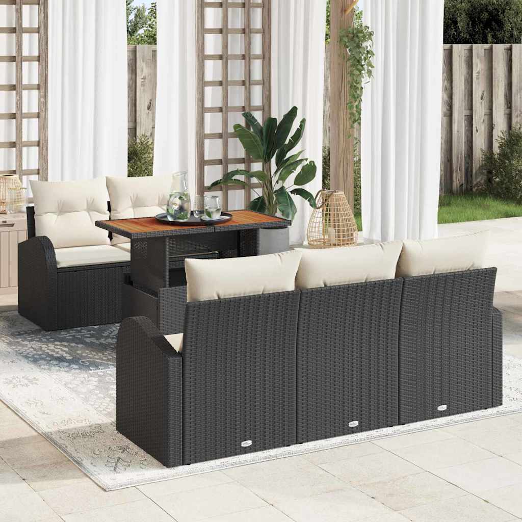Garten-Sofa-Set mit Kissen 6 pcs Schwarz und Creme