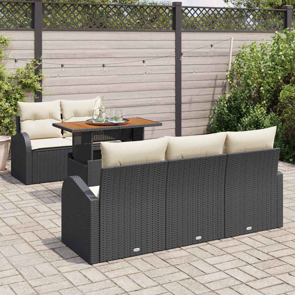 Garten-Sofa-Set mit Kissen 6 pcs Schwarz und Creme