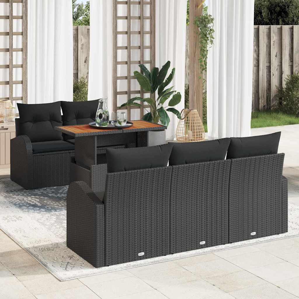 Garten-Sofa-Set mit Kissen 6 pcs Schwarz und Creme
