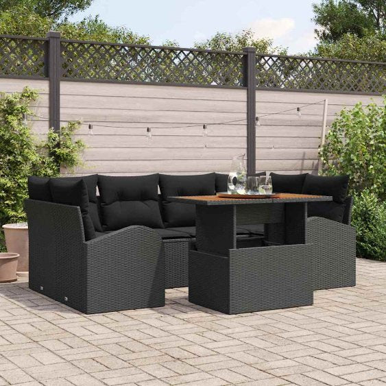 Garten-Sofa-Set mit Kissen 7 pcs Schwarz und Creme