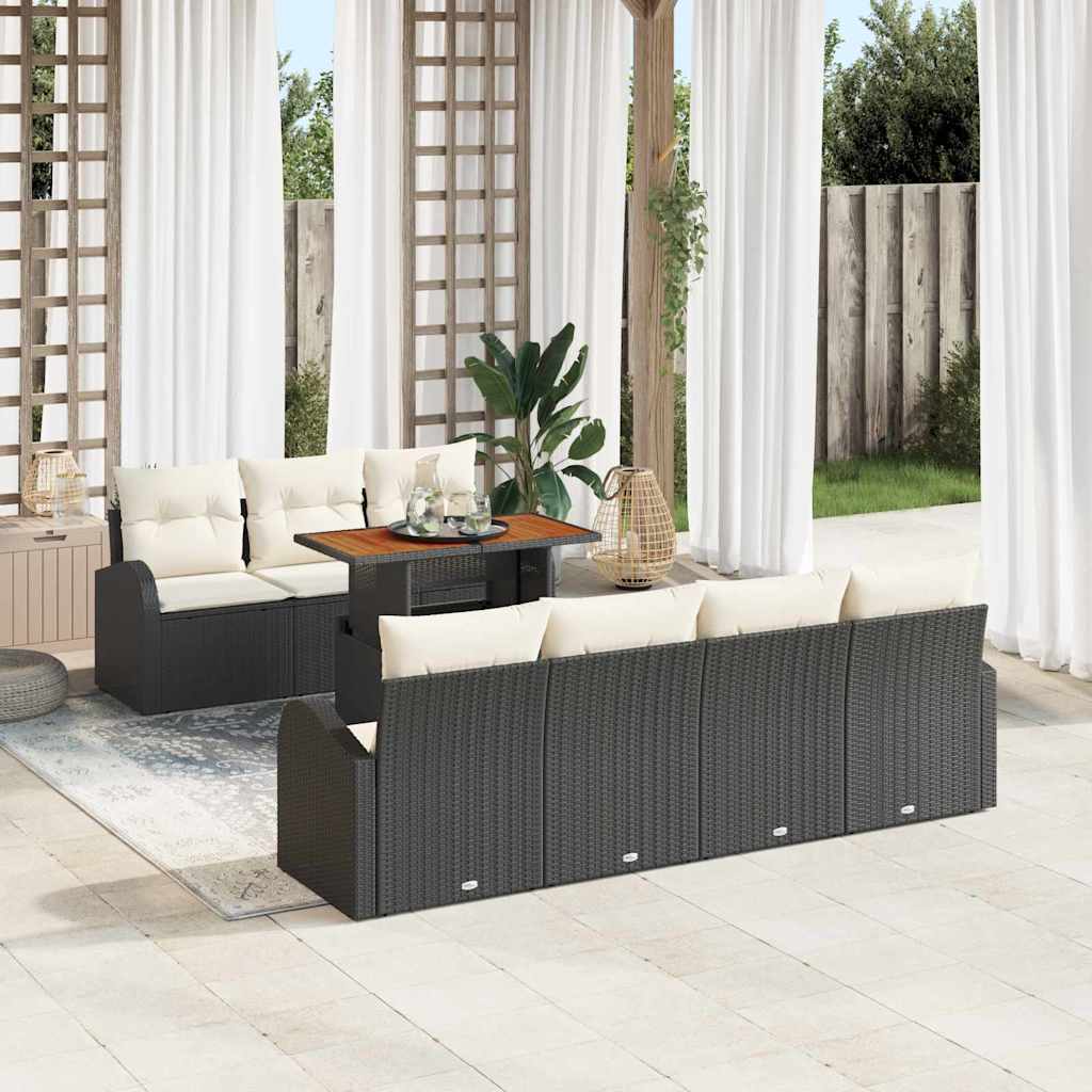 Garten-Sofa-Set mit Kissen 8 pcs Schwarz und Creme