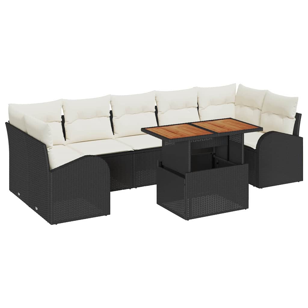 Garten-Sofa-Set mit Kissen 8 pcs Schwarz und Creme