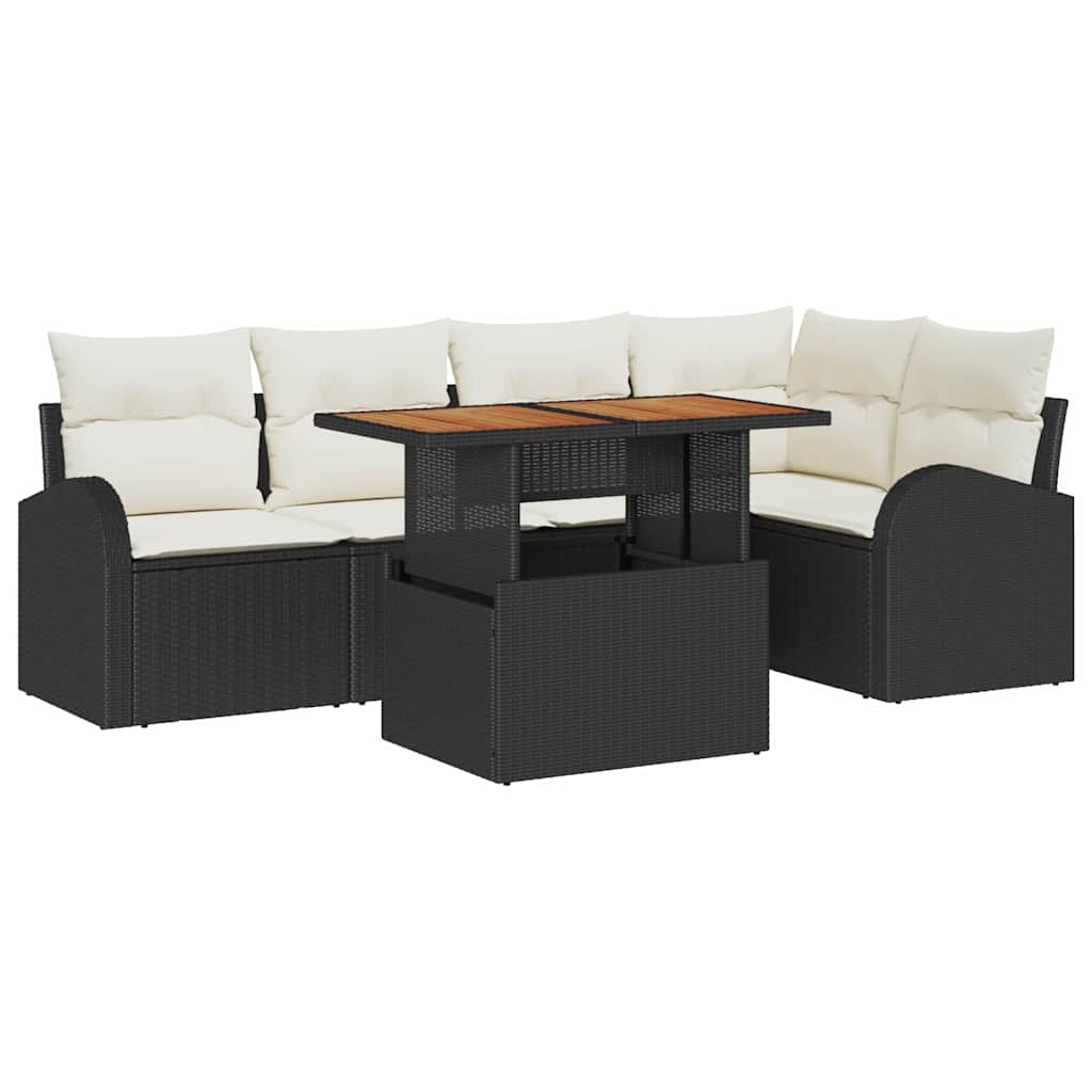Garten-Sofa-Set mit Kissen 6 pcs Schwarz und Creme