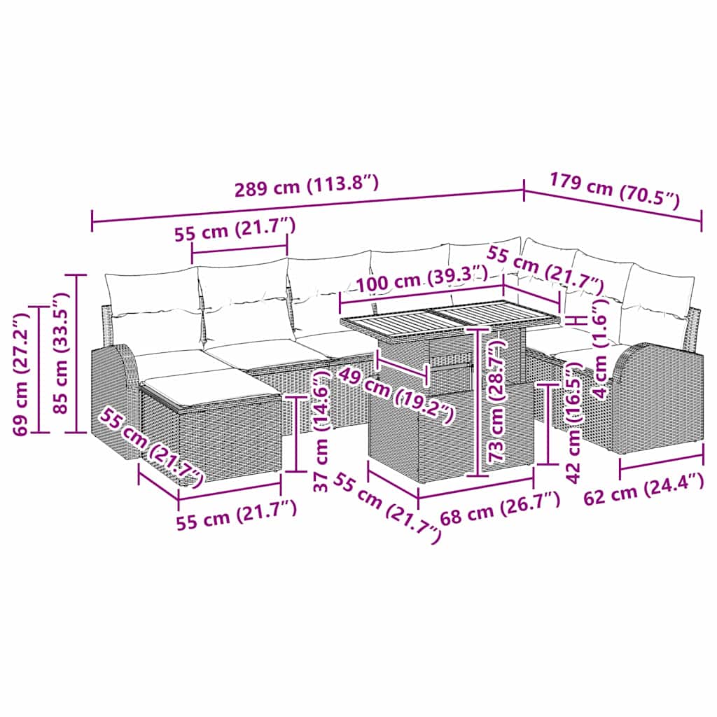 Garten-Sofa-Set mit Kissen 9 pcs Schwarz und Creme