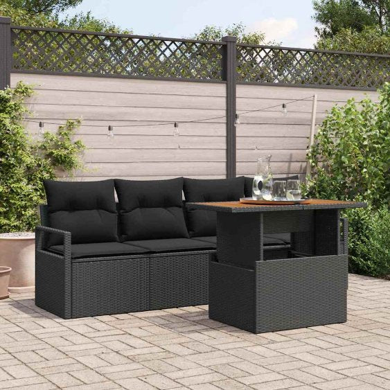 Garten-Sofa-Set mit Kissen 5 pcs Schwarz und Creme