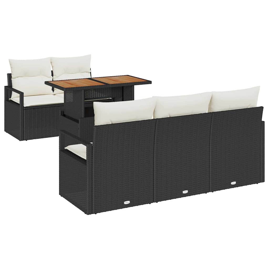 Garten-Sofa-Set mit Kissen 6 pcs Schwarz und Creme