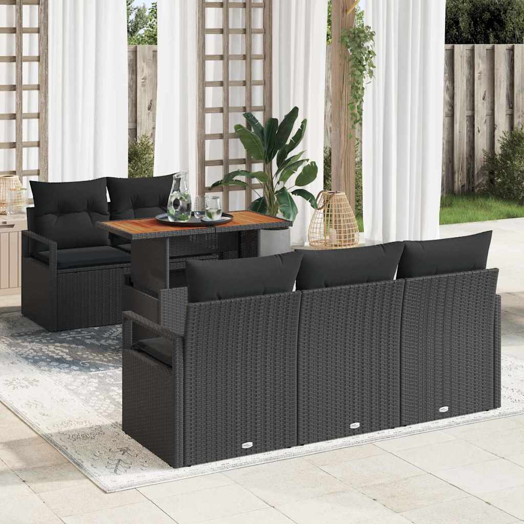 Garten-Sofa-Set mit Kissen 6 pcs Schwarz und Creme