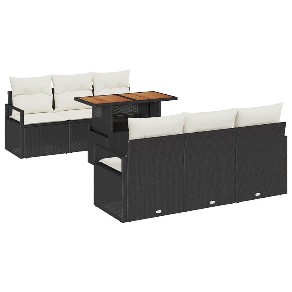 Garten-Sofa-Set mit Kissen 7 pcs Schwarz und Creme