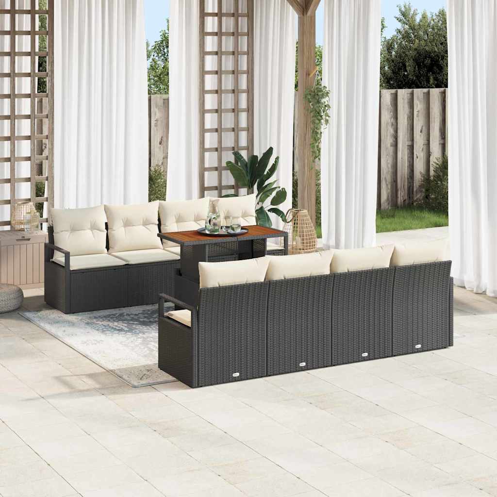 Garten-Sofa-Set mit Kissen mit Kissen 9 pcs Schwarz und Creme
