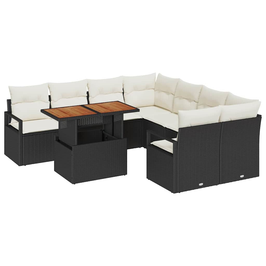 Garten Essgruppe mit Kissen mit Kissen 9 pcs Schwarz und Creme