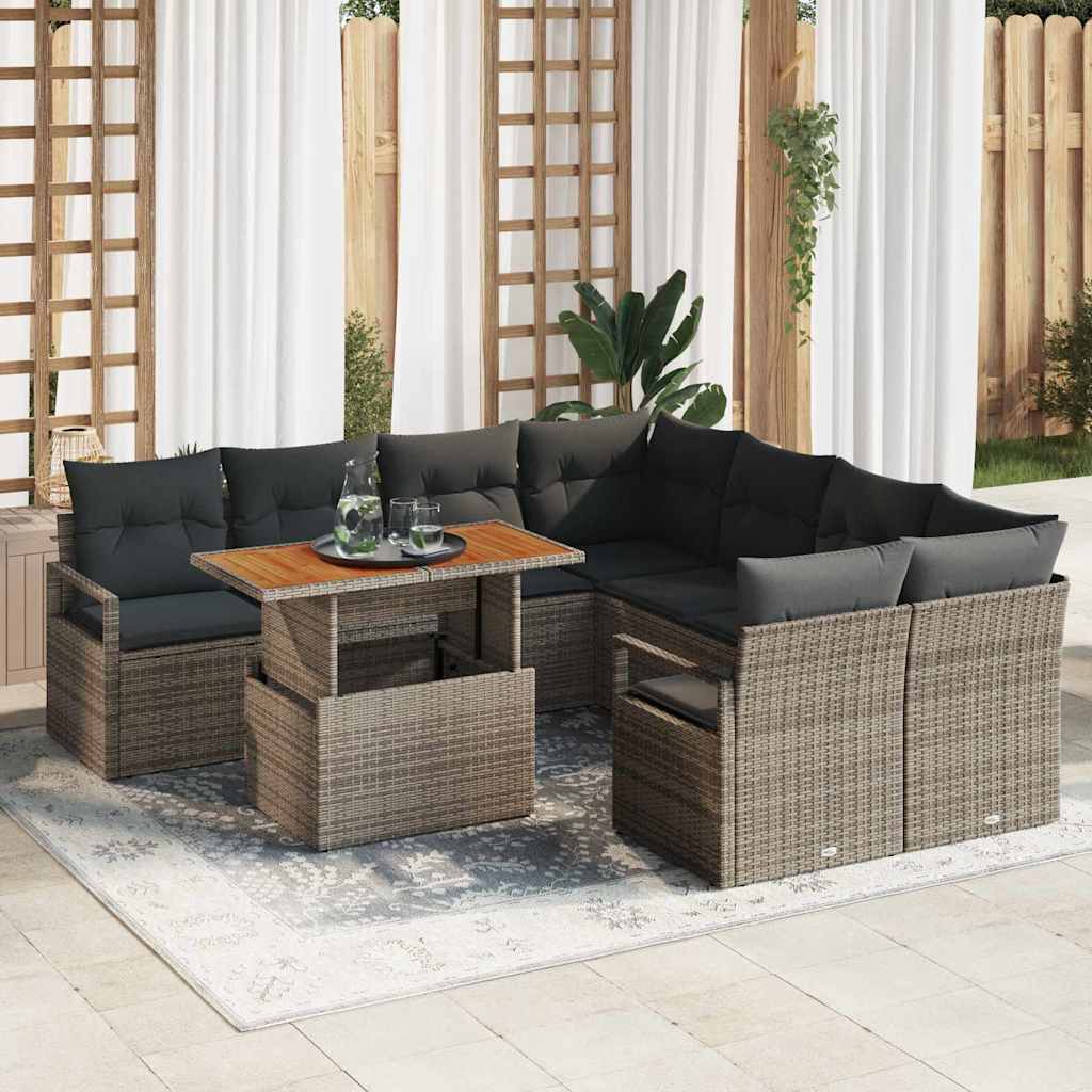 Garten Essgruppe mit Kissen mit Kissen 9 pcs Schwarz und Creme
