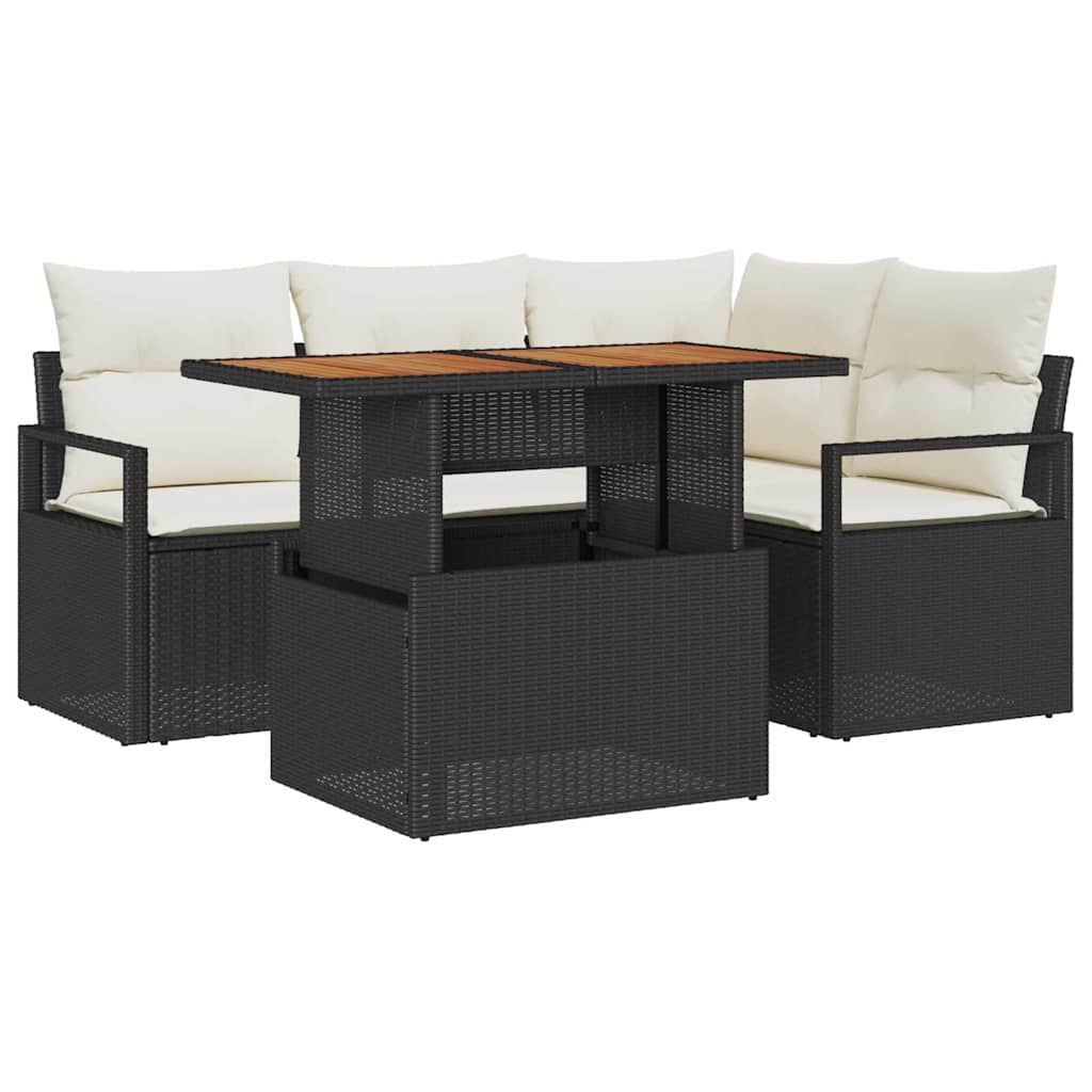 Garten Essgruppe mit Kissen mit Kissen 5 pcs Schwarz und Creme