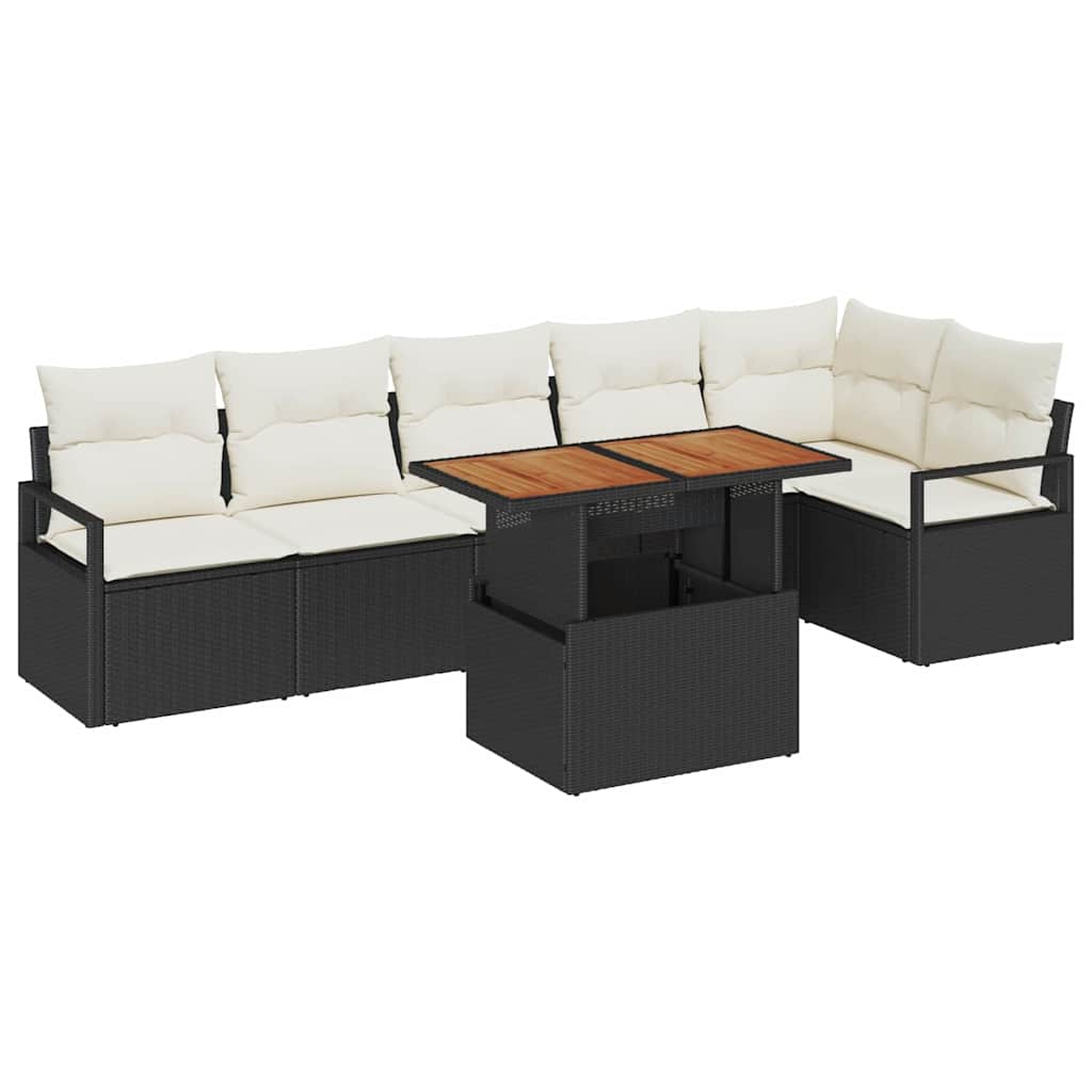 Garten Essgruppe mit Kissen mit Kissen 7 pcs Schwarz und Creme