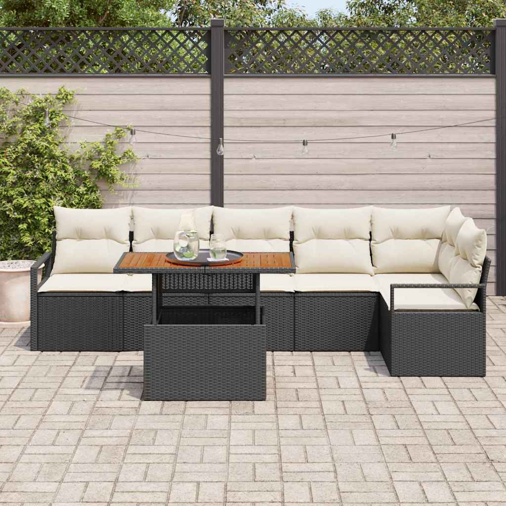 Garten Essgruppe mit Kissen mit Kissen 7 pcs Schwarz und Creme