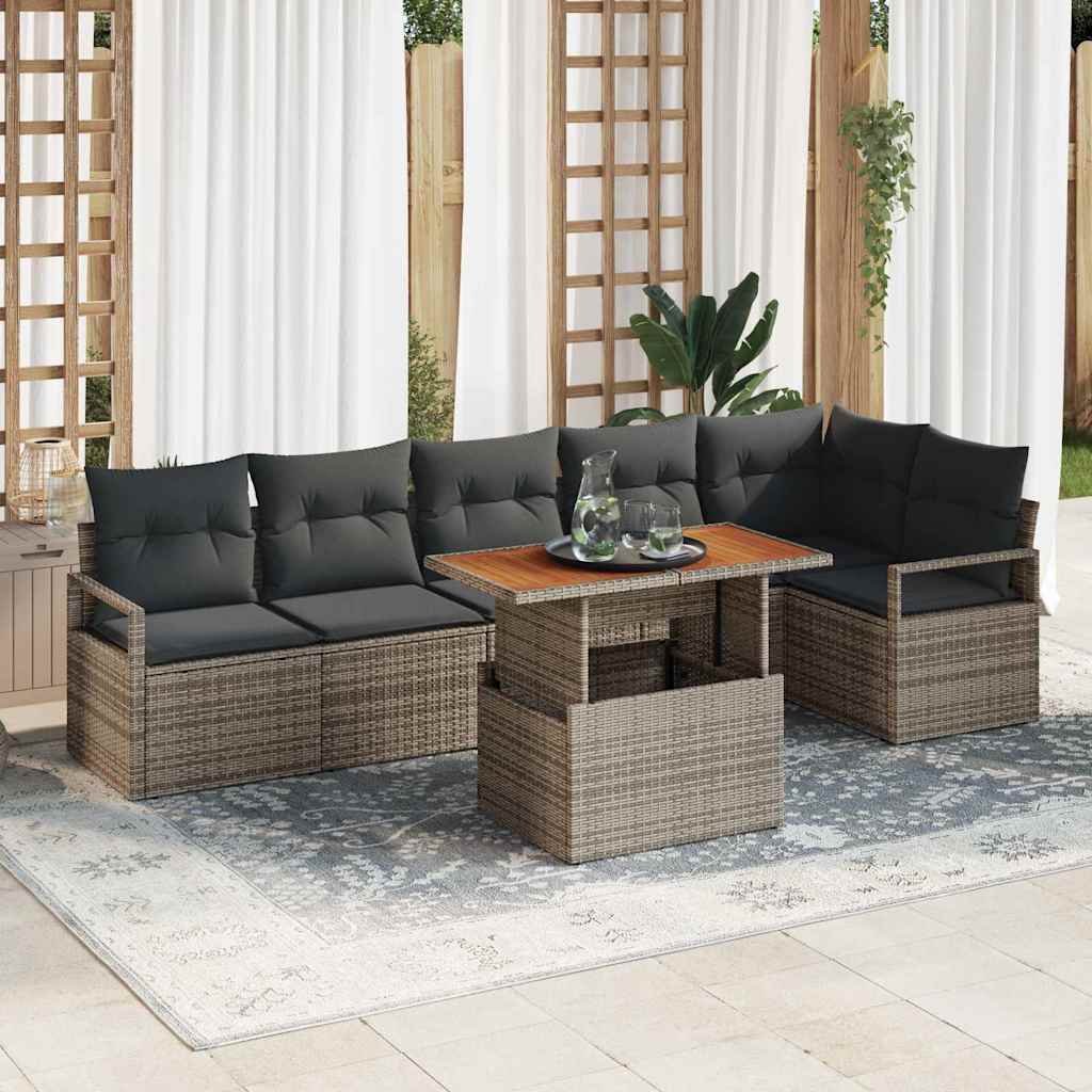 Garten Essgruppe mit Kissen mit Kissen 7 pcs Schwarz und Creme