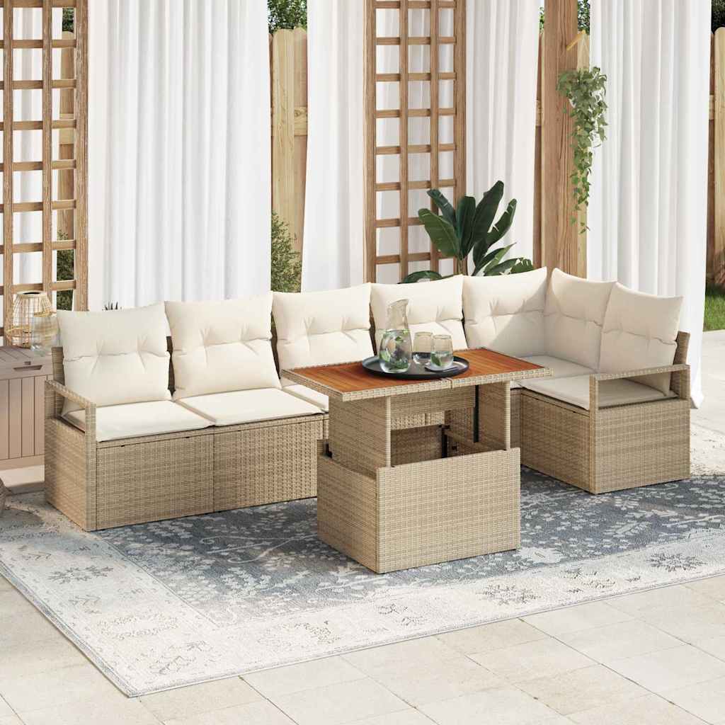 Garten Essgruppe mit Kissen mit Kissen 7 pcs Schwarz und Creme