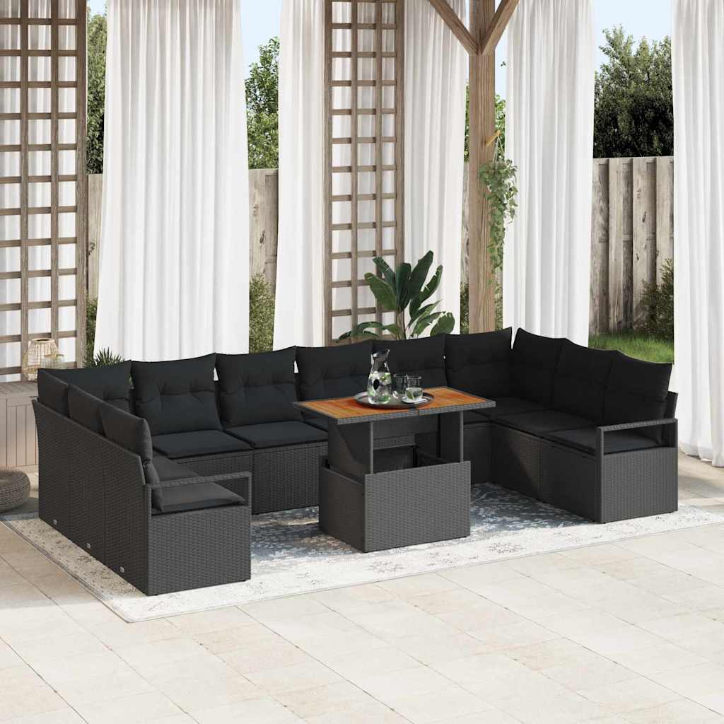 Garten-Sofa-Set mit Kissen mit Kissen 11 pcs Schwarz und Creme