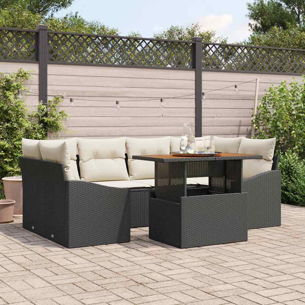 Garten Essgruppe mit Kissen Schwarz und Creme 100 x 55 x 73 cm
