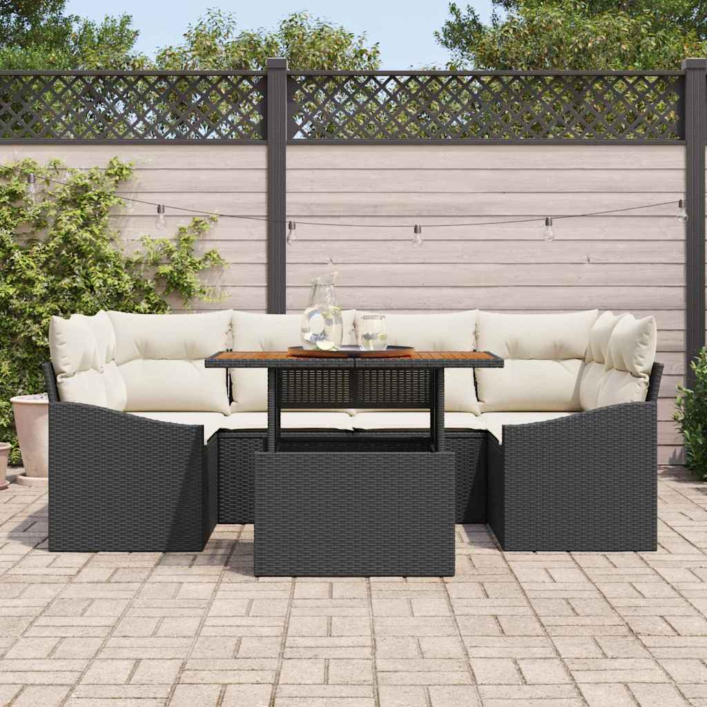 Garten Essgruppe mit Kissen Schwarz und Creme 100 x 55 x 73 cm